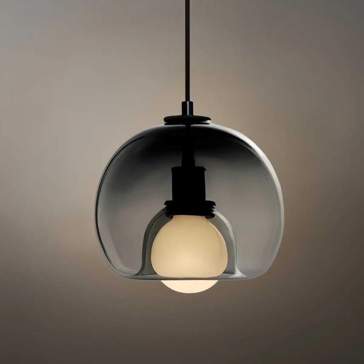 Minimalist Glass Pendant Light – Metal Clear Smoke Cognac